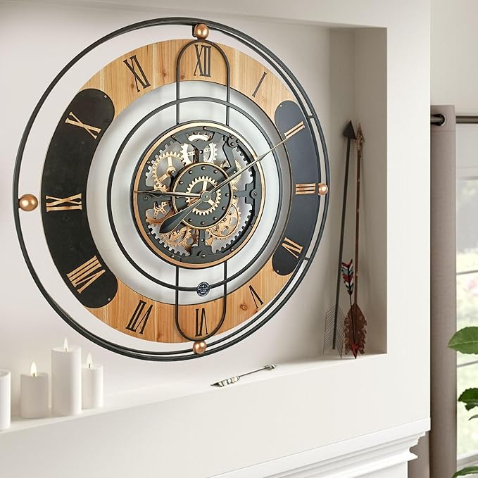 The Gears Clock 36'' Inch Real Moving Gear Wall Clock Switzerland Line (Black, 36 inches (90 cm))-Ruum Studio Home