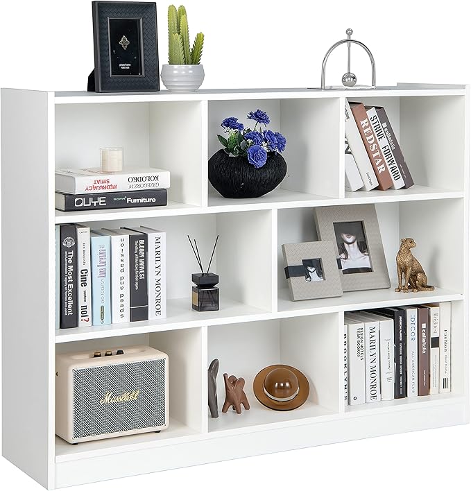 Tangkula 8-Cube Bookcase, Wood 3 Tier Open Storage Bookshelf, Modern Multipurpose Display Cabinet for Living Room, Study, Reading Nook, 48 x 12.5 x 36.5 Inch, White-Ruum Studio Home