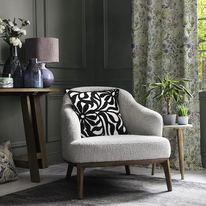 Alysheer Farmhouse Floral Leaves Embroidered Decorative Throw Pillow Cover 18x18 inches, Boho Tufted Flowers Embroidery Pattern Chic Cotton Cushion Case for Couch Bed Sofa Living Room(Black)-Ruum Studio Home