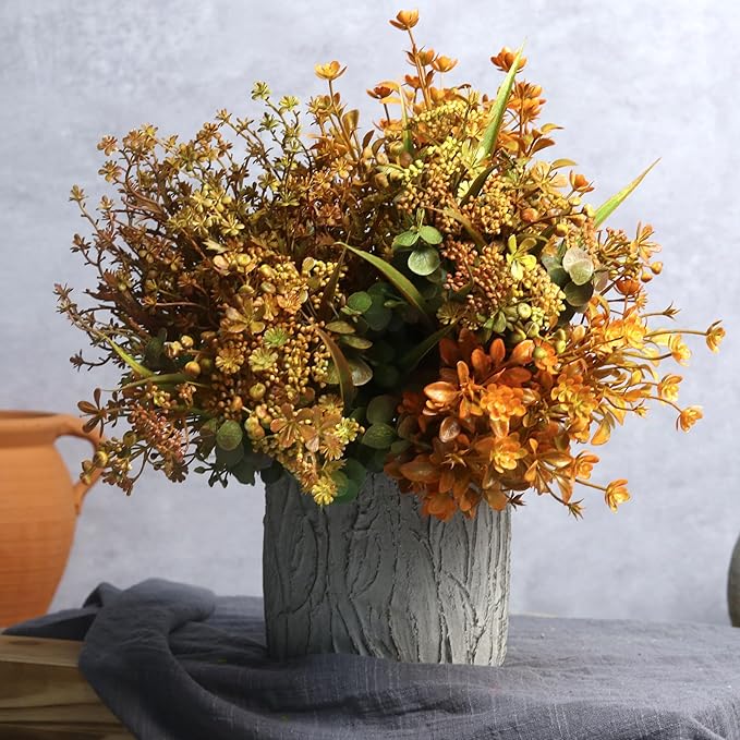 6 Bundles Artificial Fall Flowers, Autumn Decorations Leaves Greenery Shrubs for Thanksgiving Home Kitchen Room Farmhouse Floral Arrangements Indoor Outdoor Wedding Party Fireplace Fall Mixed Color-Ruum Studio Home