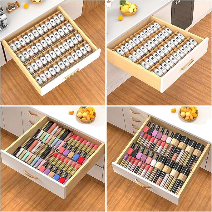 4-Tier Non-Slip Spice Drawer Organizer, 4-Pack Checkered Frosted Clear Acrylic, Expandable (11''-22'') Spice Rack for Kitchen Drawer Storage – Holds Seasonings, Herbs, and Spices (Jars Not Included)-Ruum Studio Home
