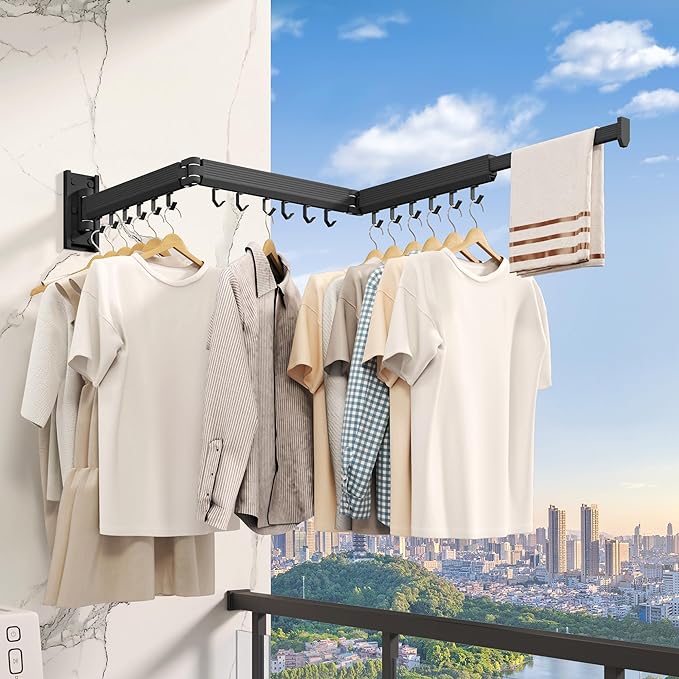 Wall Mounted Clothes Drying Rack, Collapsible Laundry Drying Rack, Retractable Foldable Drying Rack Clothing for Hanging Clothes-Ruum Studio Home