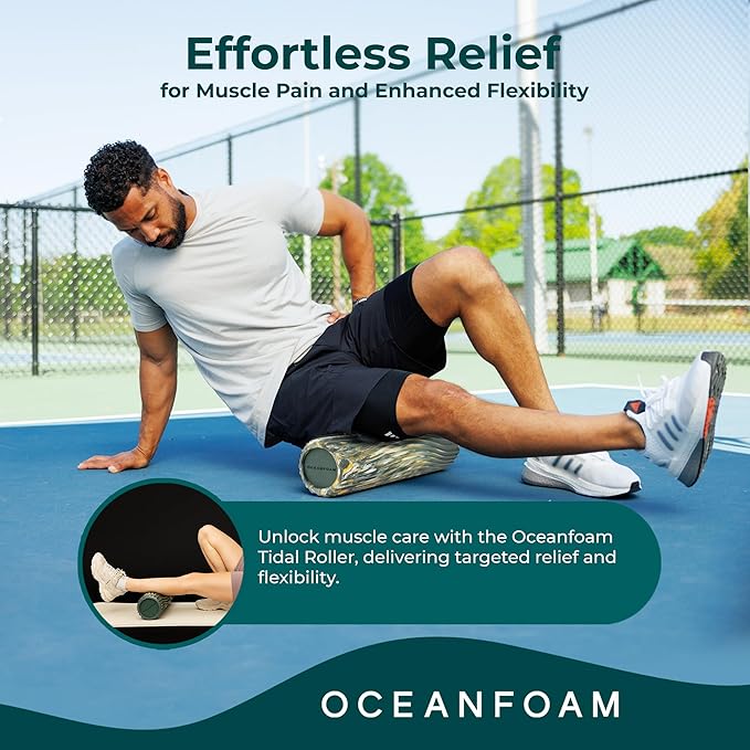 Oceanfoam Tidal Roller - Hunter, Gold & Natural Marbled - Muscle Massage Foam Roller for Back Pain & Stretching - Firm & Ergonomic Wide Wave Textured - Yoga, Athletics, Wellness - Full Size, 20" x 5"-Ruum Studio Home