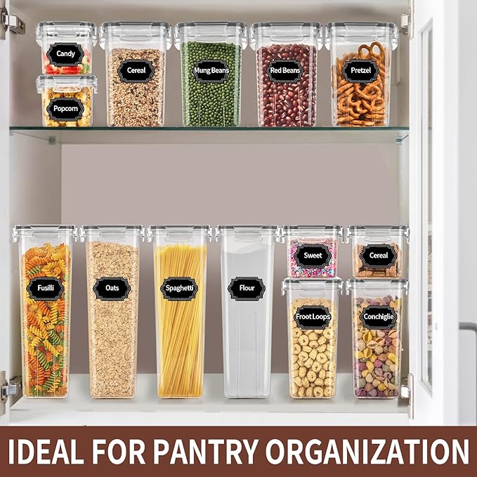 PRAKI Airtight Food Storage Containers Set with Lids - 24 PCS, BPA Free Kitchen and Pantry Organization, Plastic Leak-proof Canisters for Cereal Flour & Sugar - Labels & Marker(Grey)-Ruum Studio Home