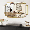 Gold Mirror for Wall, 36x24 Gold Wood Framed, Scalloped Beveled Polished Rectangle Mirror, Large Decorative Mirrors for Wall Decor, Irregular Mirror for Living Room, Bathroom Vanity, Entryway-Ruum Studio Home