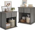Fluted Nightstand Set of 2, 22.8" Wide Nightstands with Drawer Storage Large Wood BedsideTable Night Stands for Bedroom, Grey Oak-Ruum Studio Home