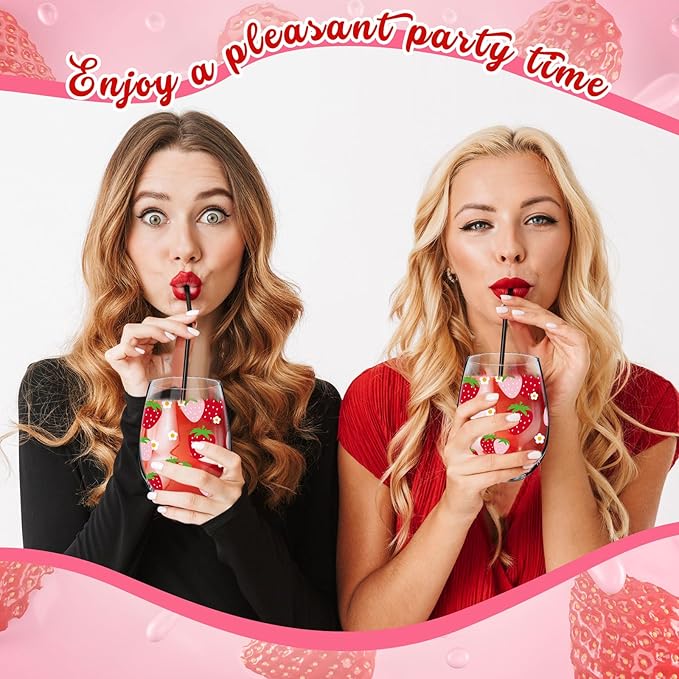 Sliner 2 Pack 17oz Strawberry Stemless Wine Glasses for Women Strawberry Cups Colorful Conversation Drinking Glass for Mother's Day Gift Birthday Party Supplies Graduation Gifts Theme Events-Ruum Studio Home