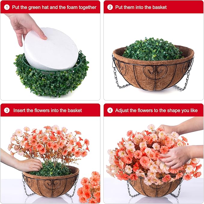 Artificial Fall Flowers Fake Hanging Plants Flowers Basket for Outdoors Autumn Decoration, Silk Morning Glory with Eucalyptus Look Real UV Resistant Faux Flowers for Outside Porch Patio Balcony, Mix-Ruum Studio Home