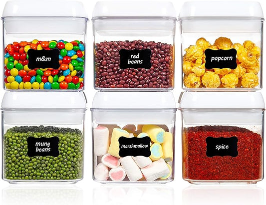 Vtopmart 6 PCS Airtight Food Storage Containers, BPA Free Plastic Snack Containers with Easy Lock Lids, for Kitchen Pantry Organization and Storage, Include 24 Labels, 0.5L-Ruum Studio Home