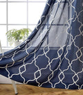 MIUCO Moroccan Embroidery Semi Sheer Curtains Faux Linen Grommet Window Curtains for Living Room 52 x 63 Inch 2 Panels, Navy Blue-Ruum Studio Home