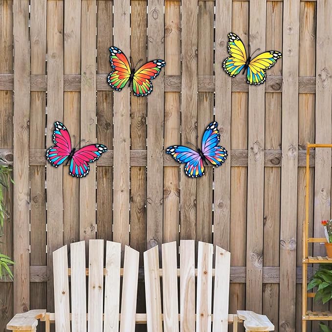 Oraytteo Metal Butterfly Wall Outdoor Decor - 4pcs 9.8inch Hanging Butterflies Wall Art Sculptures for Indoor and Outdoor Fence Patio Yard Home Wall Decorations, Gift for Mom Dad Friends-Ruum Studio Home