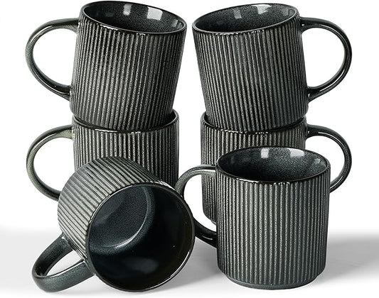 famiware Coffee Mug Set for 6, Star 12 oz Catering Mugs Cup Set with Handle for Coffee, Tea, Cocoa, Milk - Ceramic Stoneware Drinkware Set, Deep Forest-Ruum Studio Home