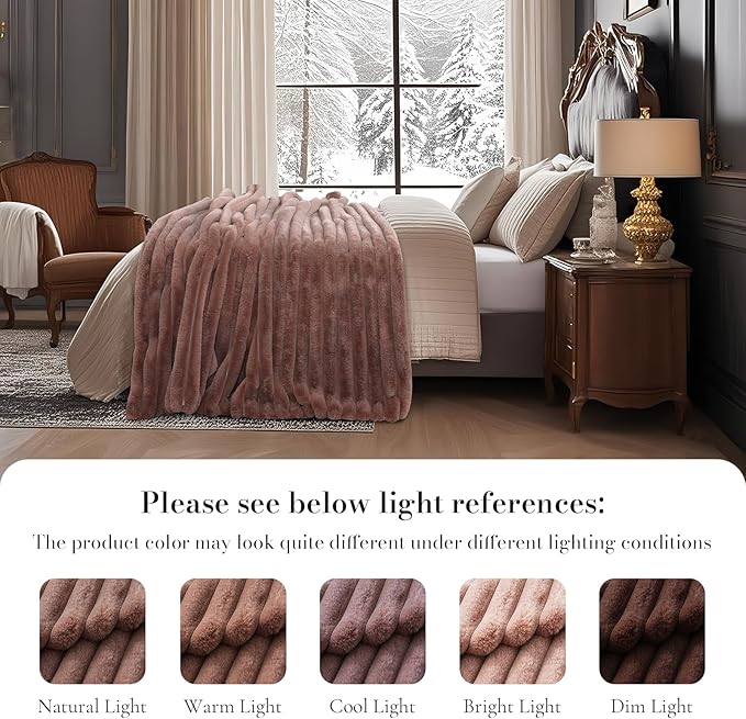 Amélie Home Faux Fur Throw Blanket for Couch, Ultra Cozy Fuzzy Fluffy Fur Luxurious Soft Striped Plush Gift Blankets for Family Sofa Chair Bed Living Room Bedroom, 55"x70", Ionic Fox Brown-Ruum Studio Home