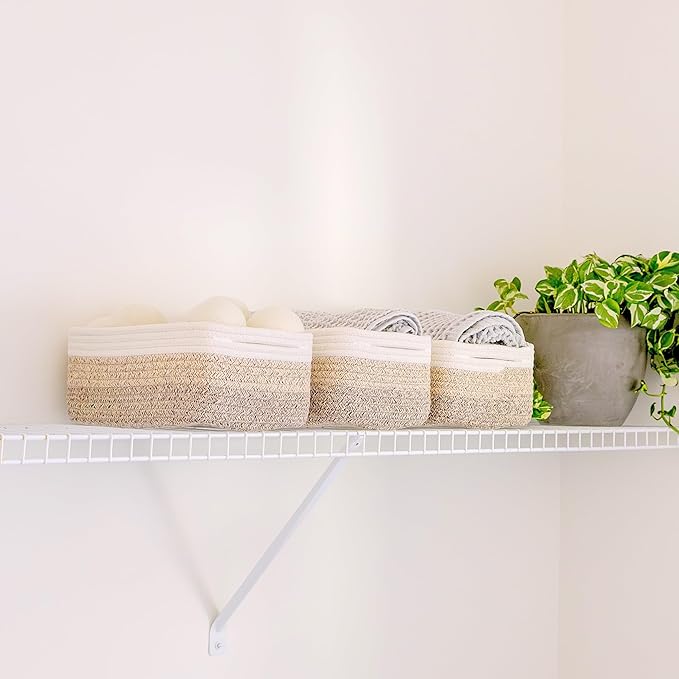 NaturalCozy 11.8"x8"x4.5” Storage Baskets for Shelves 3 Pack | Cotton Rope Woven Small Baskets for Organizing | Small Storage Bins for Nursery, Bathroom, Closet, Cube Shelf, Decorative, Gift Basket-Ruum Studio Home