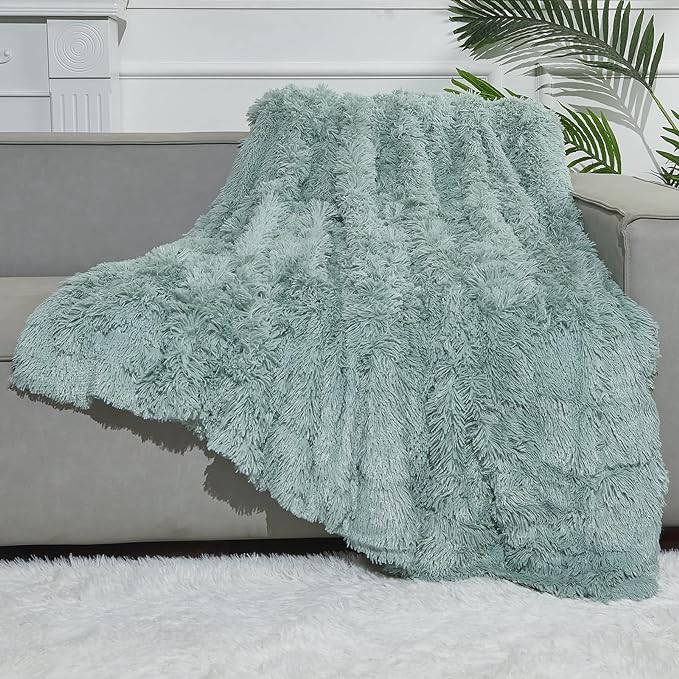 GONAAP Fuzzy Faux Fur Throw Blanket Ice Blue Super Soft Cozy Plush Fuzzy Shaggy Blanket for Couch Sofa Bed (Ice Blue, Throw(50"x60"))-Ruum Studio Home
