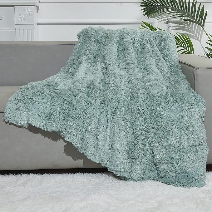 GONAAP Fuzzy Faux Fur Throw Blanket Twin Size Ice Blue Super Soft Cozy Plush Fuzzy Shaggy Blanket for Couch Sofa Bed (Ice Blue, Twin(60"x80"))-Ruum Studio Home