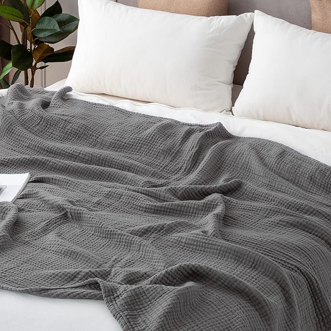 EMME Cotton Blanket Muslin Throw Blanket for Couch Breathable Gauze Blanket All Season Soft and Lightweight Muslin Blankets for Adults (Grey, 50"x70")-Ruum Studio Home