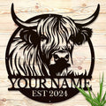 Personalized Highland Cow Name metal Signs,Custom Highland Cow Metal Shed Wall Decor,Black Metal Wall Art Plaques Outdoor wall Decorative Signage (Style F)-Ruum Studio Home
