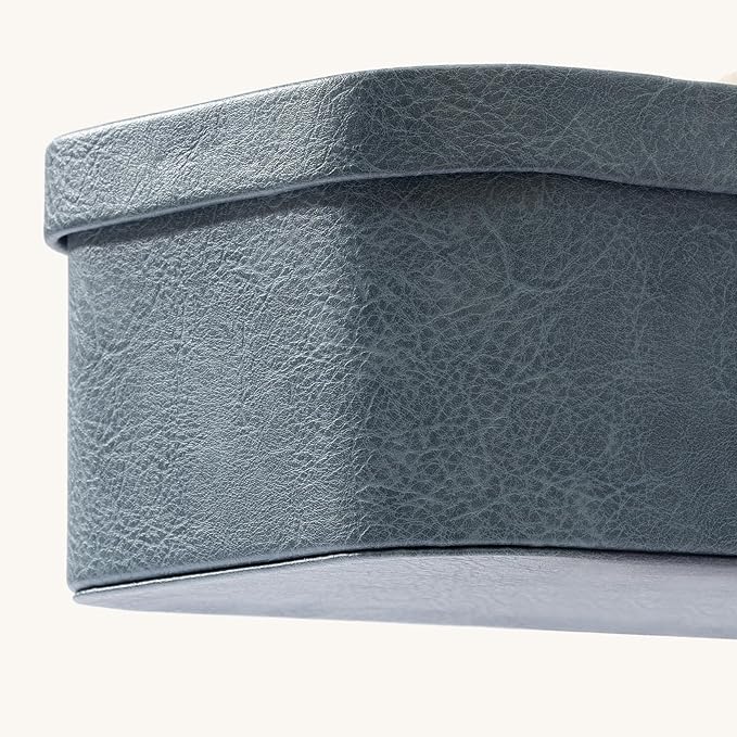 La Jolie Maison Vegan Leather Storage Boxes with Lids, Set of 3 Decorative Storage Containers Organize Stackable Storage Box, Dusty Blue-Ruum Studio Home