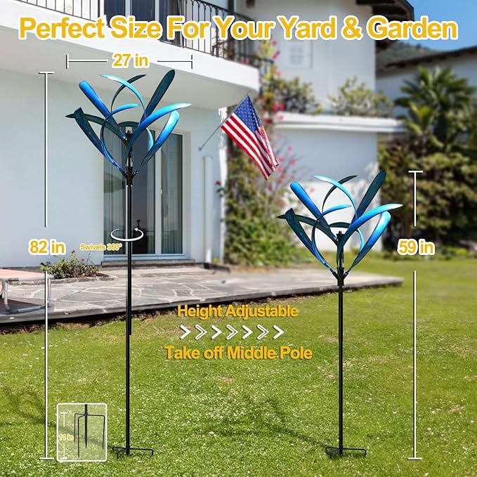 LimeHill Wind Spinner for Yard and Garden - Large Metal Kinetic Wind Sculptures for Outdoor Decorations (Blue Magnolia)-Ruum Studio Home