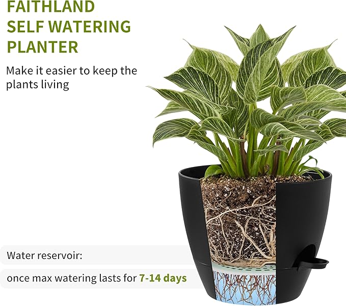 FaithLand 3-Pack Planter Pots, 10 9 8 Inch Self Watering Flower Pots for Indoor Outdoor Garden Plants, Black-Ruum Studio Home