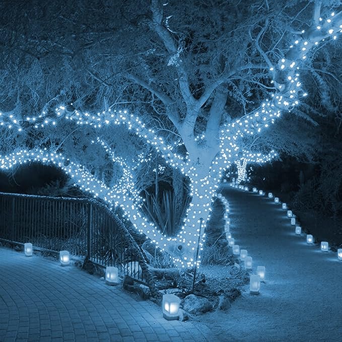 Dazzle Bright 300 LED Christmas String Lights, 100 FT Connectable Waterproof String Lights Green Wire with 8 Modes, Christmas Decorations for Indoor Outdoor Xmas Party Yard Garden (White)-Ruum Studio Home