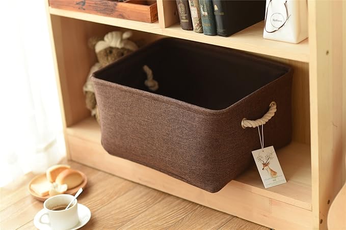 TheWarmHome Decorative Basket Rectangular Fabric Storage Bin Organizer Basket with Handles for Clothes Storage (Brown, Large-1Pack,15L*10.5W*8H)-Ruum Studio Home