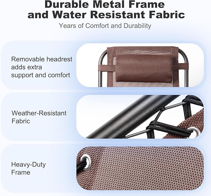 Nazhura Set of 2 Relaxing Recliners Patio Chairs Adjustable Steel Mesh Zero Gravity Lounge Chair Beach Chairs with Pillow and Cup Holder Khaki (Brown)-Ruum Studio Home