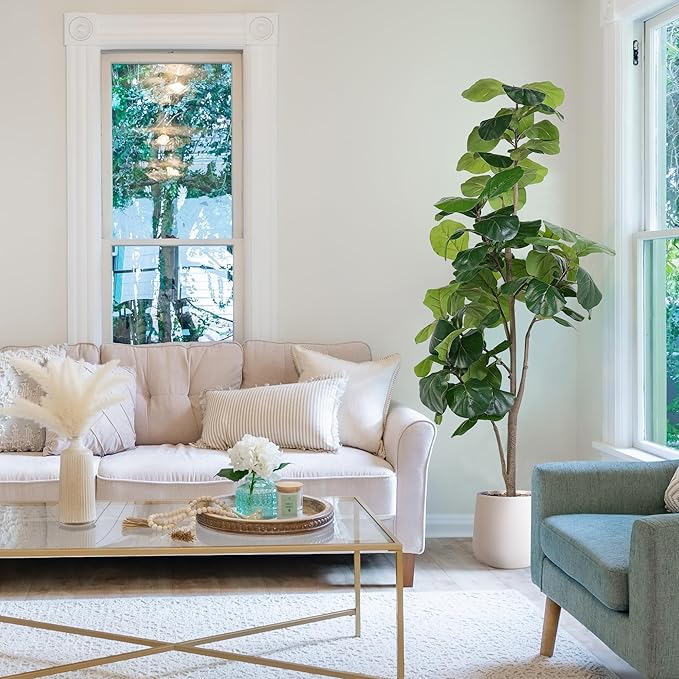 Artificial Fiddle Leaf Tree, 6ft Faux Plant Fake Ficus Lyrata Trees with White Planter, Artificial Fig Trees Floor Plants for House Office Living Room Indoor Home Decor, Housewarming Gift-Ruum Studio Home