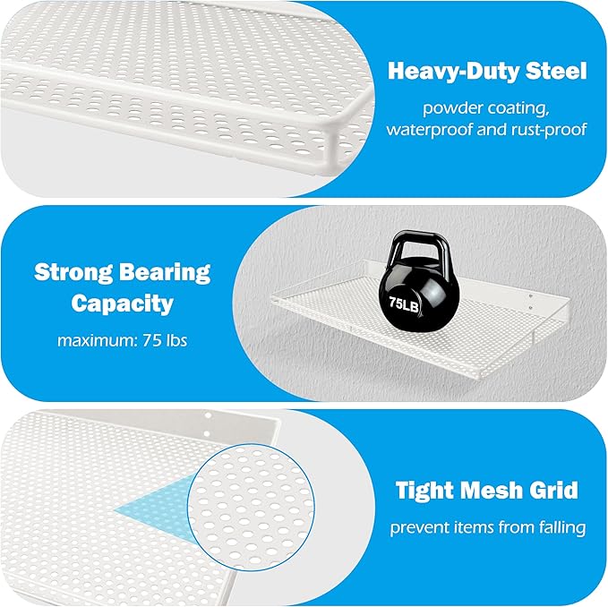 RedCall Heavy-Duty Wall Shelf, 2 Pack Garage Shelf, 23.5" x 12" Large Wall Mounted Shelves for Garage, Laundry Room, Closet, Holds Up to 75 Lbs-Ruum Studio Home