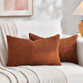 Fancy Homi 2 Packs Rust Long Lumbar Decorative Throw Pillow Covers 16x24 Inch for Couch Bed Sofa, Farmhouse Boho Home Decor, Soft Striped Corduroy Rectangle Accent Terracotta Cushion Case 40x60 cm-Ruum Studio Home