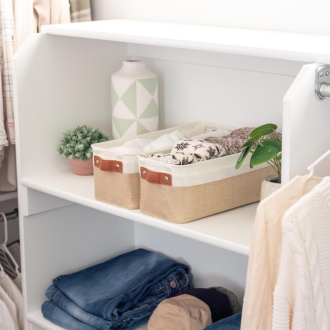 OrganiHaus Narrow Storage Bins 15x06in, Small Closet Bins for Shelves, Bathroom Storage Baskets for Shelves, Narrow Baskets, Fabric Organizer with Handles, Toilet Paper Organizer - 2 Pack, Beige-Ruum Studio Home