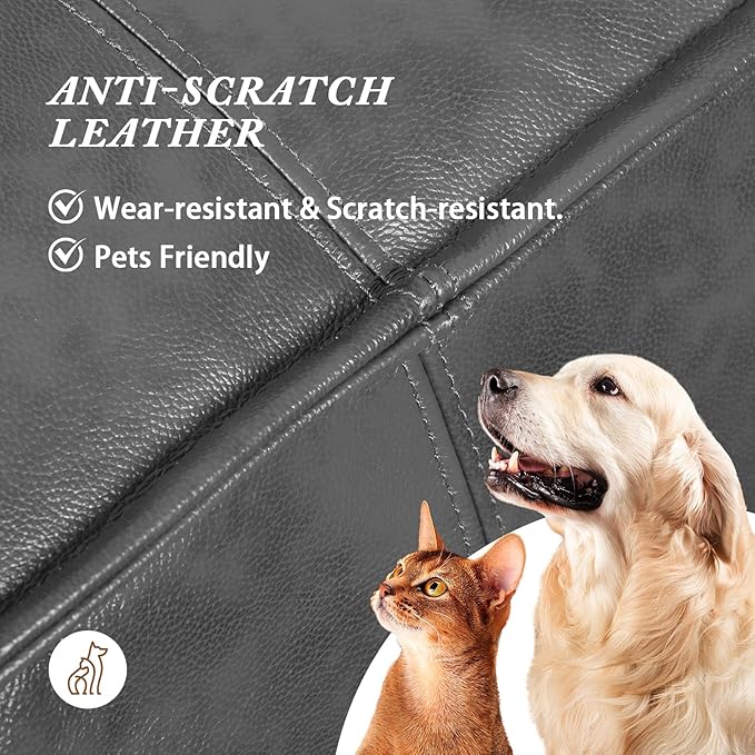 Leather Ottoman,Handmade Stuffed Square Ottoman,Genuine Leather Pouf, Foot Rest Pouf,Comfortable Soft Seating for Living Room & Bedroom (Grey, Square)-Ruum Studio Home