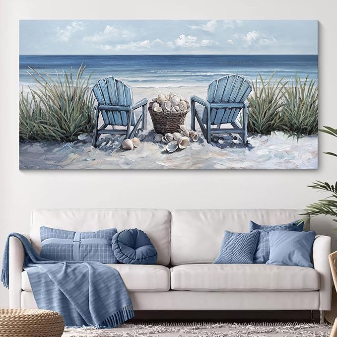 HGUAOA Coastal Wall Art - Large Landscape Wall Pictures for Living Room, Bedroom Pictures, Ocean Beach Artwork, Blue Wall Art, Above Bed Decor, Coastal Landscape Wall Art, Beach Pinting-Ruum Studio Home