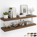 RICHFOCUS 48Inch Floating Shelves for Wall 2 Pack Shelves for Bedroom|Kitchen|Bathroom Wall Mounted Rustic Wood Floating Shelf with Invisible Brackets for Books|Storage|Decor, Rustic Brown-Ruum Studio Home