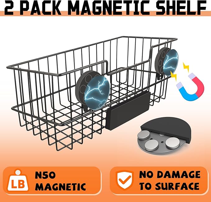 ULIBERMAGNET Magnetic Baskets, Large Capacity Metal Wire Mesh Basket Holder Organizer for Sundry Tool Storage, Magnetic Shelf for Garage, Laundry, Kitchen, Workshop, Cabinet(2 Pack)-Ruum Studio Home