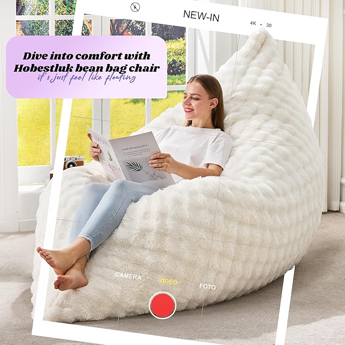 Hobestluk 3 in 1 Bean Bag Chair Giant Bean Bag Chairs for Adults with Bubble Cover Convertible Bean Bag Floor Cushion with Machine Washable Cover for Living Room (Bubble White)-Ruum Studio Home