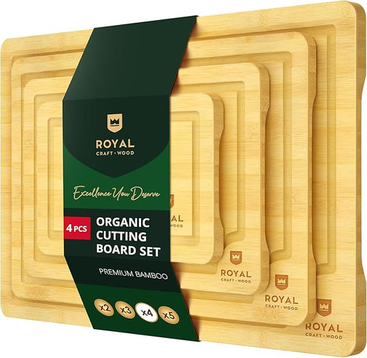 ROYAL CRAFT WOOD Wooden Cutting Boards for Kitchen Meal Prep & Cutting - Bamboo Wood Cutting Board Set with Deep Juice Groove Side Handles - Charcuterie & Chopping Butcher Block for Meat (4 Pcs)-Ruum Studio Home
