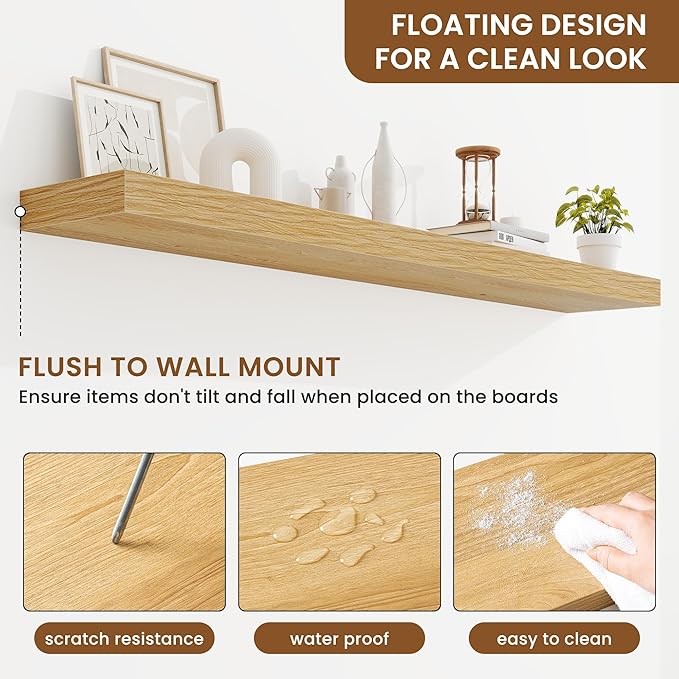 fuqing Floating Shelves for Wall, Bathroom Shelf Wall Mounted for Storage, Shelves with Invisible Bracket for Bedroom, Kitchen, Living Room, Farmhouse Small Book Shelf, 55 Inch Set of 2, Oak-Ruum Studio Home