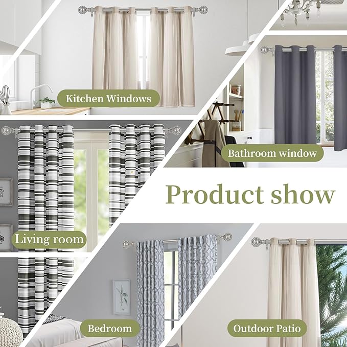 Silver Farmhouse Curtain Rods for Windows:Heavy Duty Adjustable Curtain Rod for Bedroom Living Room,Boho Decorative Rustic Drapery Rods with Vintage Coastal Finial,Antique Silver 2 Pack 36-88"-Ruum Studio Home