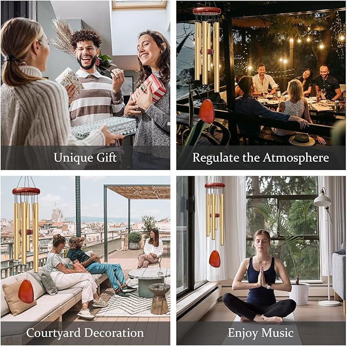 28" Wind Chime for Mothers Day, Decorative Wind Chimes for Outside, Memorial Windchimes Remembrance Gift for Women Mom Grandma, Metal Wind Chimes Outdoor Decor for Garden Patio Zen(Gold)-Ruum Studio Home