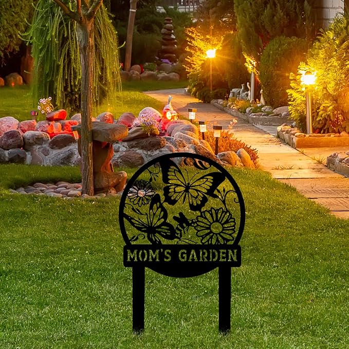 Personalized Butterfly Garden Metal Sign with Stake, Custom Address Plaque Yard Name Sign, Farmhouse Decorations-Ruum Studio Home