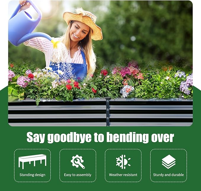 Land Guard Galvanized Raised Garden Bed with Legs, 96×24×32in Raised Garden Beds Outdoor with Drainage Holes, Planter Boxes Outdoor for Backyard, Patio, Balcony, 800lb Capacity, Gray-Ruum Studio Home
