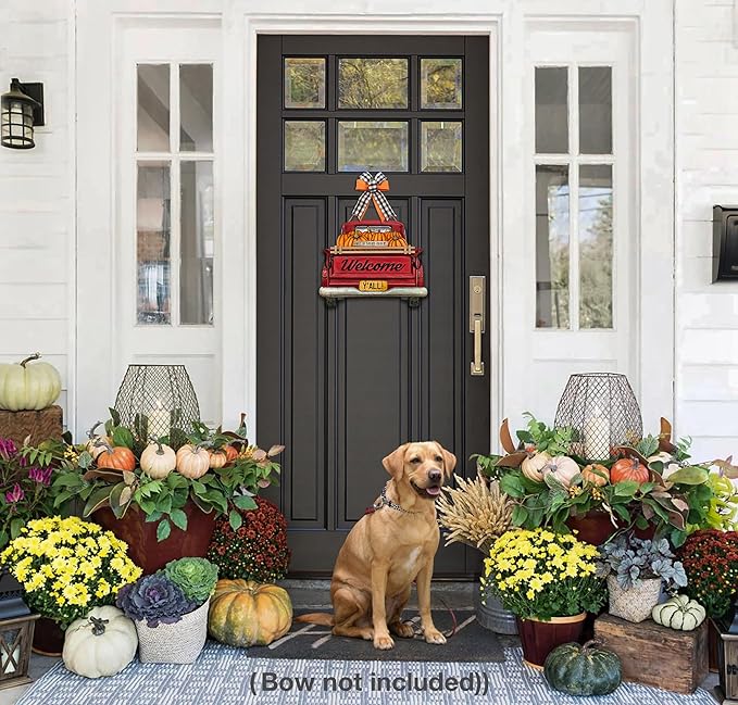 Interchangeable Welcome Sign for Front Door Red Farmhouse Truck Decor Hanging Sign with 11 Interchangeable Seasonal and Holiday Decor Signs 12x14 in. (Country Rustic)-Ruum Studio Home