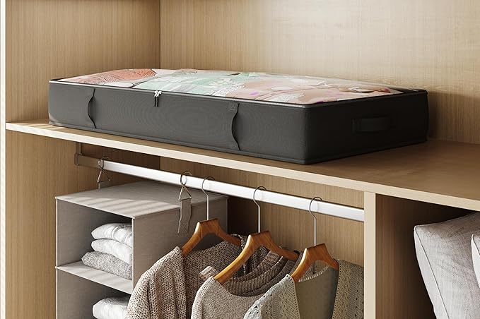 2-Pack Under Bed Storage, 6 Inches Tall Closet Organizers and Storage Bins with Sturdy Sidewalls/Bottom/4 Handles, Black-Ruum Studio Home