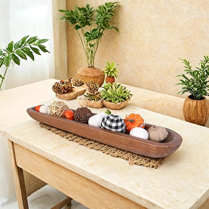 Athaliah Wooden Dough Bowl, Hand Carved Rustic Long Wood Dough Bowls for Decor, Vintage Decorative dough bowl for Table Centerpiece (30 Inch-Brown)-Ruum Studio Home