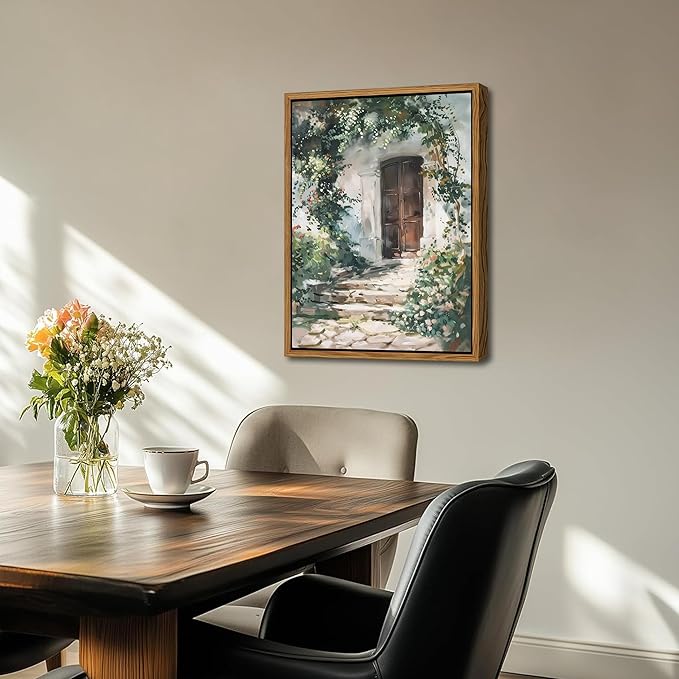 Floating Framed Canvas Vintage Wall Art, Rustic Cottage Spring Garden Oil Paintings Print, Country Floral Pictures Wall Decor for Living Room Bedroom Office Home Decor 12x16 inch-Ruum Studio Home