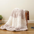 Battilo Chunky Knit Throw Blanket, Soft and Thick Chenille Throw Blanket, 50"x60" Handmade Cable Knit Crochet Blanket, Large Rope Knot Throw Blankets for Couch Sofa Bed Home Decor, Beige & White-Ruum Studio Home