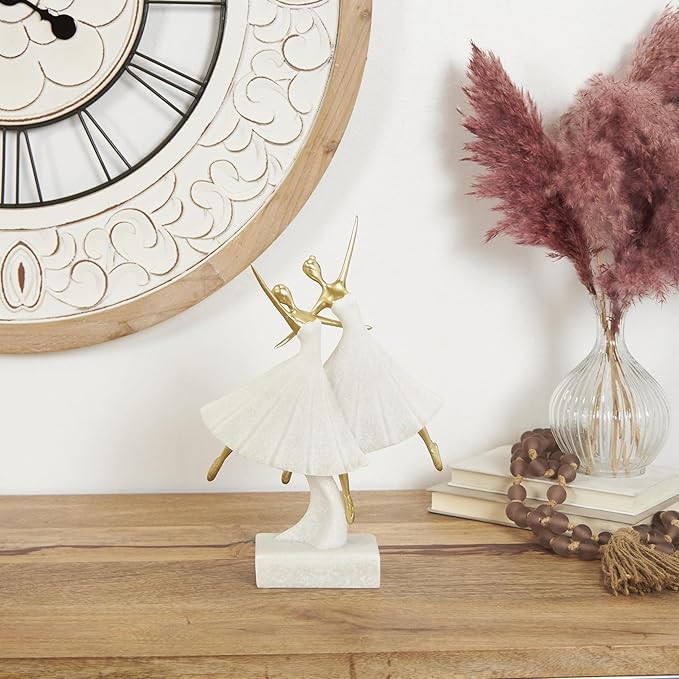 Deco 79 Polystone Dancer Decorative Sculpture Ballet Home Decor Statue with Gold Accents, Accent Figurine 9" x 4" x 13", Cream-Ruum Studio Home