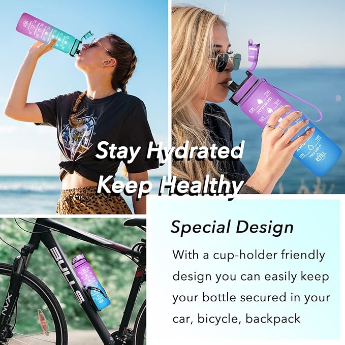 Enerbone Water Bottle, Leakproof BPA & Toxic Free, Motivational Water Bottle with Times to Drink and Straw, Fitness Sports Water Bottle with Strap for Office, Gym, Outdoor Sports-Ruum Studio Home
